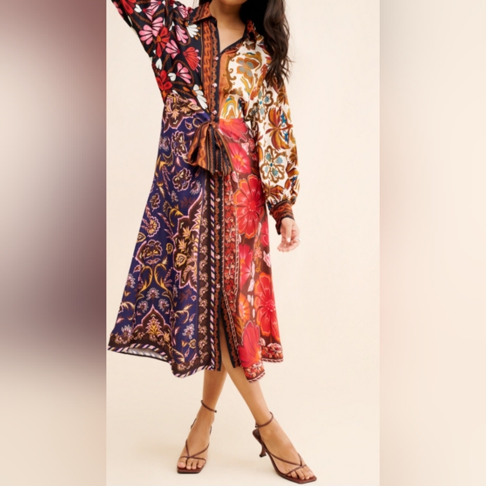 FARM Rio Multi-Color Floral Patchwork Midi Dress - Picture 3 of 10